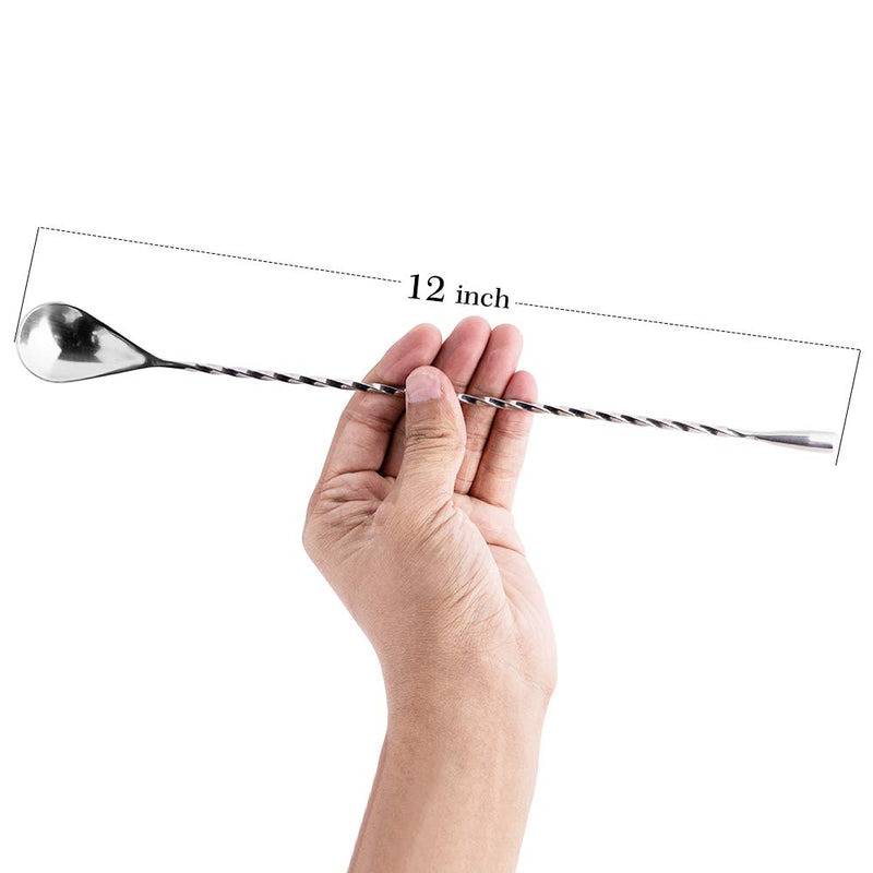 [Australia - AusPower] - Briout Bar Spoon Cocktail Mixing Stirrers for Drink, Stainless Steel, Spiral Long Handle, 12 Inches Silver 2-Pieces 