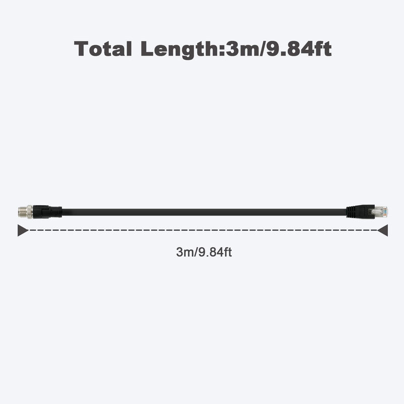 [Australia - AusPower] - Alvin’s Cables M12 8 Pin Male to RJ45 Shielded Ethernet Cable X Coded 8 Position Cat6a Cable for Cognex Industrial Camera 9.84ft/3M Black 