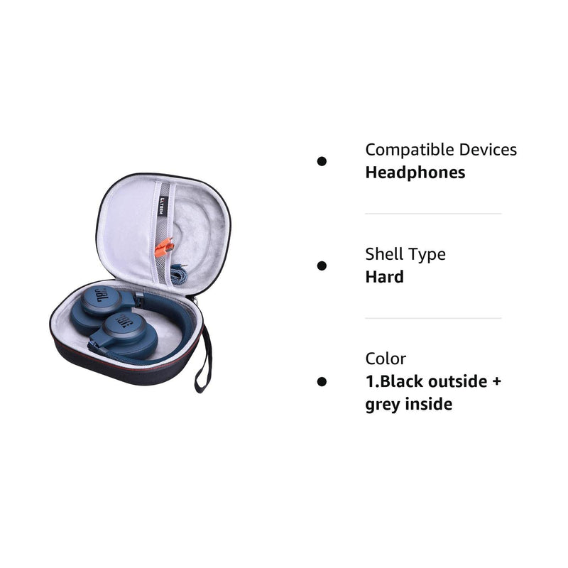 [Australia - AusPower] - LTGEM EVA Hard Case for JBL Live 650BTNC/400BT/500BT/460NC and JBL Tune 520BT/720BT/510BT/660NC/700BT/710BT/760NC/750BTNC/ 660 BTNC/560BT/500BT/E45BT/JBL Tour ONE Bluetooth Wireless Headphone 1.Black outside + grey inside 