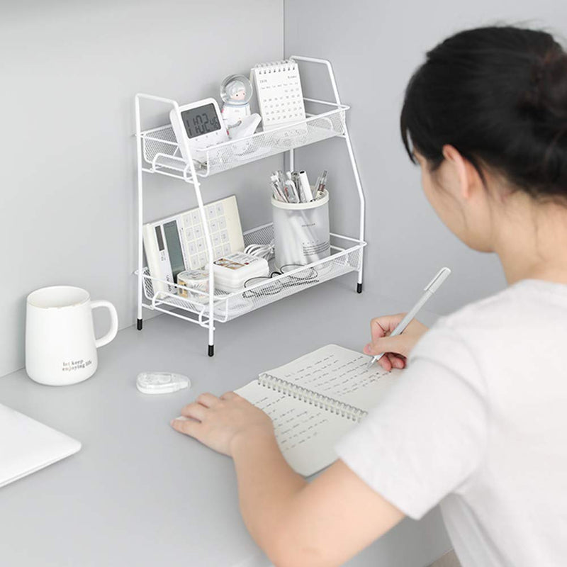 [Australia - AusPower] - Spice Rack Organizer , 2-Tier Bathroom Shelf Organizer countertop, Kitchen Rack Organizer for Spice Can Sauce Jars Bottle (White) White 
