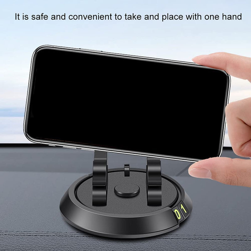 [Australia - AusPower] - Yuhoo Car Phone Holder, Rotatable Dashboard Cell Phone Holder with Parking Sign Universal Round Base Slip Free Desk Phone Stand Mount Self Adhesive Universal for Phones Tablets 3.35x1.57inch Black 