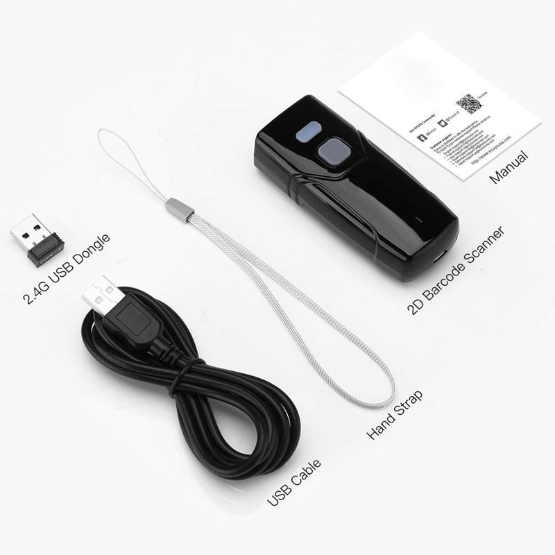 [Australia - AusPower] - Bluetooth Barcode Scanner,Mini Wireless 1D 2D QR Barcode Scanner Compatible with Bluetooth Function, Portable Barcode Reader Work with Windows, Mac,Android, iOS Phones, Tablets or Computers Mini Wireless Barcode Scanner Black 