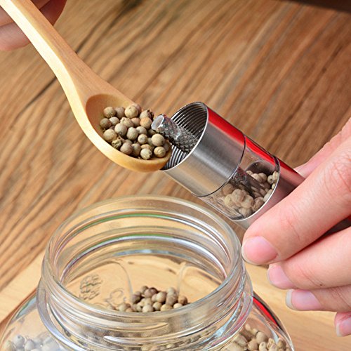 [Australia - AusPower] - Salt and Pepper Grinder Set of 2,Stainless Steel Push Button Grinder Modern Design Thumb Grinder, for Black Pepper, Sea Salt and Himalayan Salt, Spice and Salt 