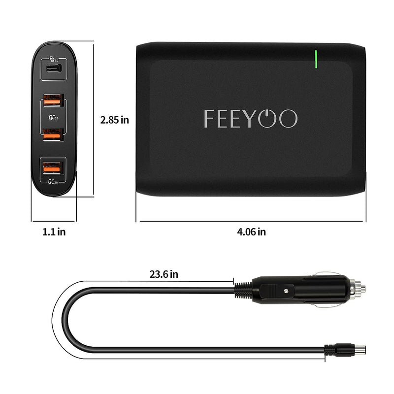 [Australia - AusPower] - 119W USB C Car Charger, FEEYOO 4-Port Fast Car Charging Adapter for Laptop with 65W USB-C PD 3.0 Port & 54W USB-A QC3.0 3 Ports for iPhone 12/11/Xs/XR/X, iPad, 65W/45W PD MacBook,Samsung Galaxy 