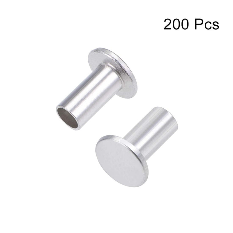 [Australia - AusPower] - uxcell 200 Pcs 4mm x 8mm Aluminum Flat Head Semi-Tubular Rivets Silver Tone 