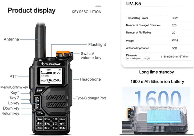 [Australia - AusPower] - UV-K5 Dual Band Radio 5 Watt Output Portable Two-Way Radio with NOAA Weather Alert 