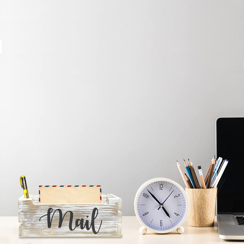 [Australia - AusPower] - Whitewashed Wood Tabletop Mail Holder Box, Desktop Mail Organizer, Farmhouse Mail Organizer Countertop, Mail Holder, Letter Holder, Mail Storage Box, Bill Coupon Organizer with Letter Script Design 