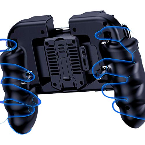 [Australia - AusPower] - 4 Trigger Mobile Game Controller with Cooling Fan Adjustable Stand for PUBG/Call of Duty/Fotnite [6 Finger Mode] GAMR+ L1R1 L2R2 Gaming Grip Gamepad Black 