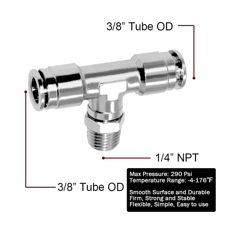 [Australia - AusPower] - Beduan Push to Connect Tube Fitting Union Tee, Copper Nickle-Plated 3/8" Tube OD x 1/4" NPT Male Thread Shaped Union Adapter Fitting (Pack of 5) 3/8"OD x 1/4"NPT 
