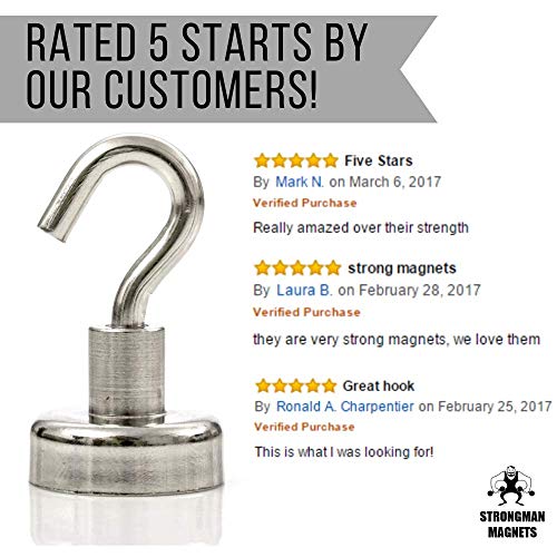 [Australia - AusPower] - Strongman Magnets 6 Pack of Powerful 30LB Neodymium Heavy Duty Magnetic Hooks +3M Non Scratch Stickers Multi Use Indoor & Outdoor Hook Magnets! Declutter and Add Storage Now! 