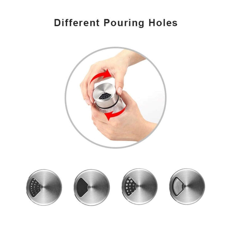[Australia - AusPower] - Elegant Salt and Pepper Shakers with Adjustable Pour Holes - Set of 2 - Premium Stainless Steel and Glass - Perfect Spice Dispenser Set for Your Delicious Meals 