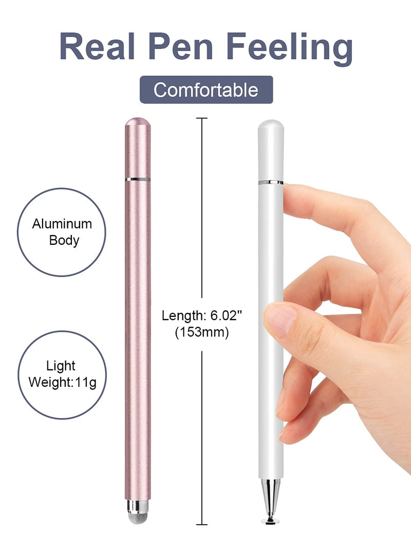 [Australia - AusPower] - Stylus Pen for iPad 2 Pack, LIBERRWAY 2 in 1 Disc Stylus Pens for Touch Screens, Capacitive Stylus with Magnetic Cap, Compatible with iPad iPhone Pro Android Chromebook (White & Rosegold) White and Rosegold 
