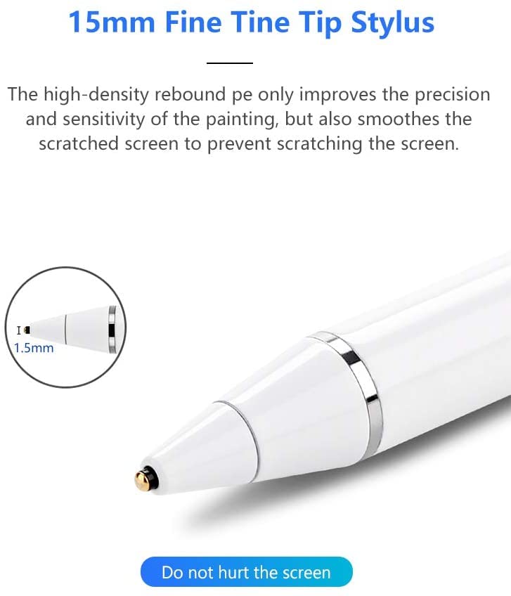 [Australia - AusPower] - Active Stylus Pens for Touch Screens,Stylus Pen Compatible with Apple iPad, Capacitive Pencil for Kid Student Drawing, Writing,High Sensitivity,for Touch Screen Devices Tablet,Smartphone (White) White 