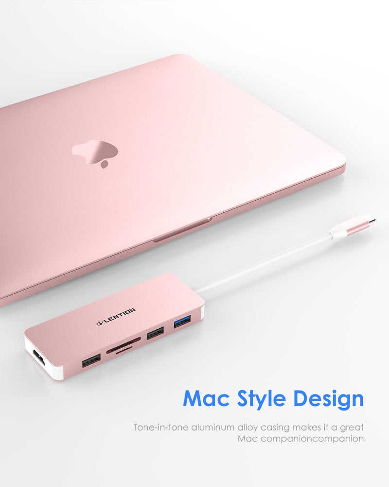 [Australia - AusPower] - LENTION USB C Hub with 4K HDMI, SD/Micro SD Card Reader, USB 3.0, USB 2.0 and Charging Compatible 2022-2016 MacBook Pro, New Mac Air/Surface, More, Stable Driver Certified Adapter (CB-C17, Rose Gold) 