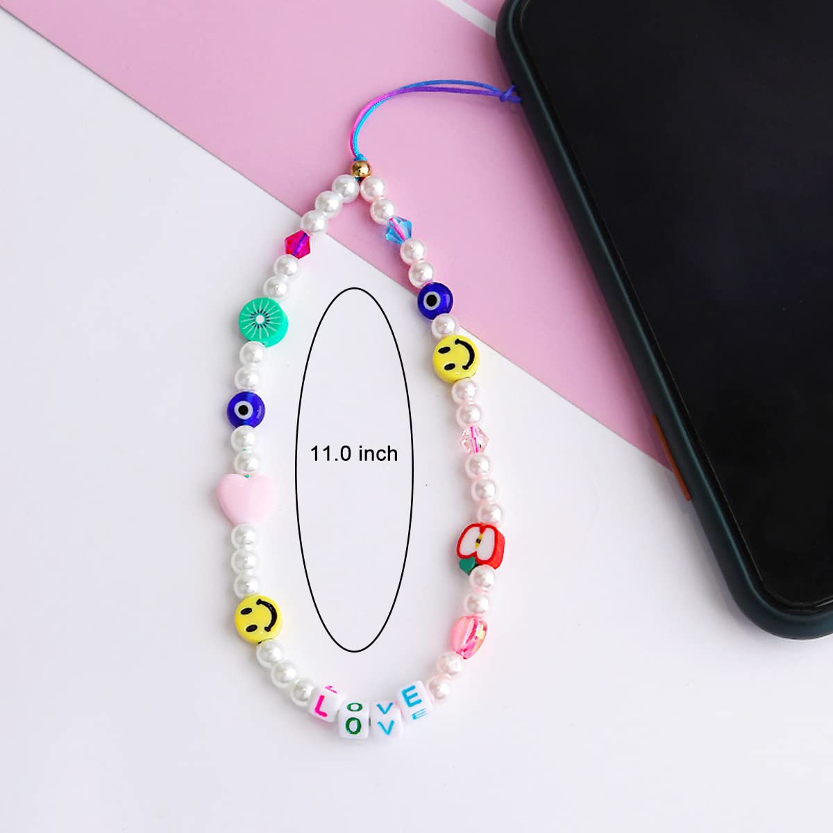 ISYSUII Beaded Phone Lanyard Wrist Strap Cute Kawaii Rainbow Color Beaded  Phone Charm Strap Pearl Handmade Bracelet Keychain Anti-Lost Phone Charm