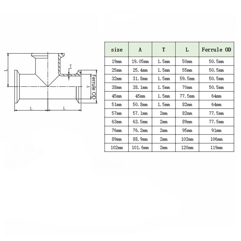 [Australia - AusPower] - Metaland 1.5" Tri Clamp Tee 38mm Pipe OD 3-Way Stainless Steel 304 Sanitary Fitting Fit 50.5mm Ferrule Tube OD 38mm(Ferrule OD 50.5mm) 