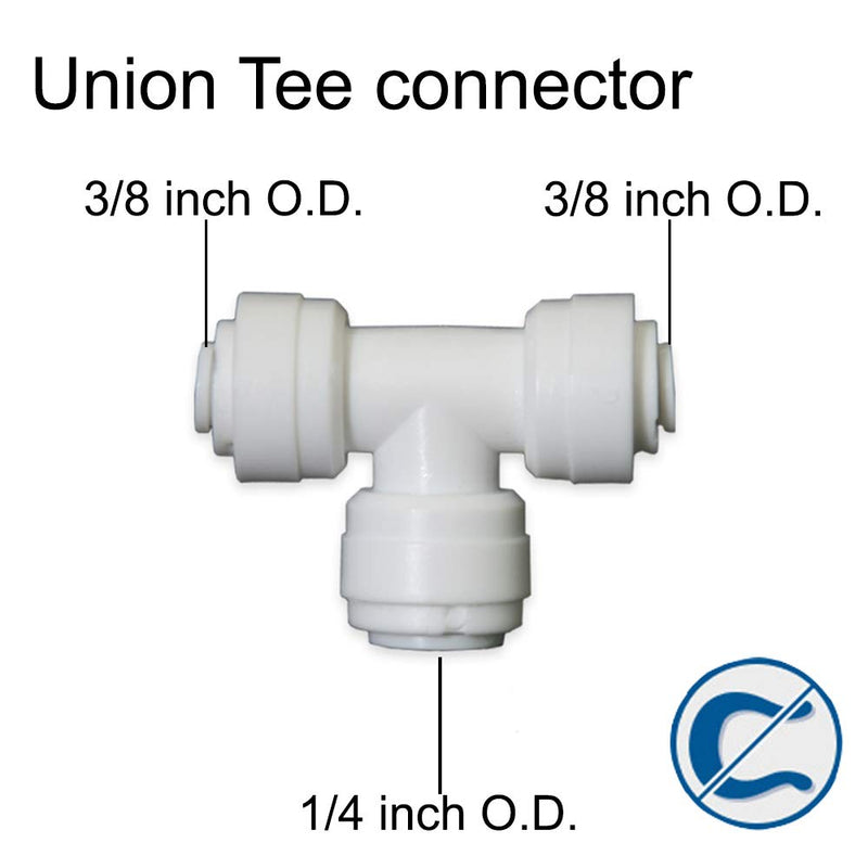 [Australia - AusPower] - PureSec Union Tee Connector 1/4-inch to 3/8 inch Tube OD Use Push to Connect Plastic Quick Fittings for water purification&RO System (5, 3/8" Tube O.D.X1/4" Tube O.D.X3/8" Tube O.D.) 