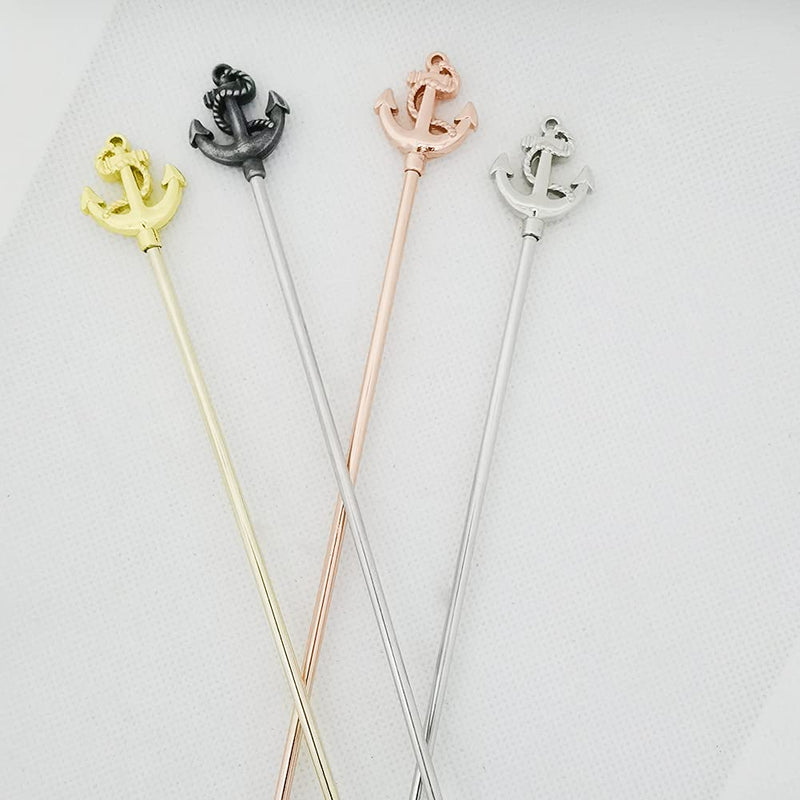 [Australia - AusPower] - LLHDKF 6 Pcs Coffee Stirrers with Decor Anchor Top Beverage Stir Sticks Stainless Steel Drinking Swizzle Sticks with Decor Anchor Top for Mixing Cocktail (Rose Gold) Rose Gold 