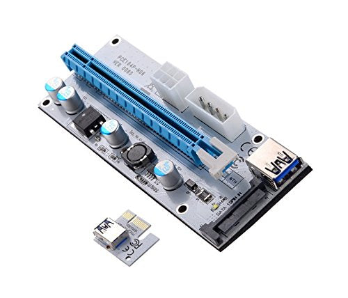 [Australia - AusPower] - CFIKTE VER 008S PCI-E Express Cable 1X to 16X Graphics Extension Ethereum ETH Mining Powered Riser Adapter Card, 60cm USB 3.0 Cable, 4 Solid Capacitors,15pin Male to 6pin Power Slot Connector 6 Pack 