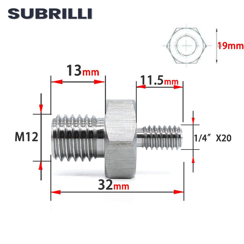 [Australia - AusPower] - SUBRILLI 2-Pcs M12 Male to 1/4" Male Thread Adapter for Polisher Buffer Backing Plate 