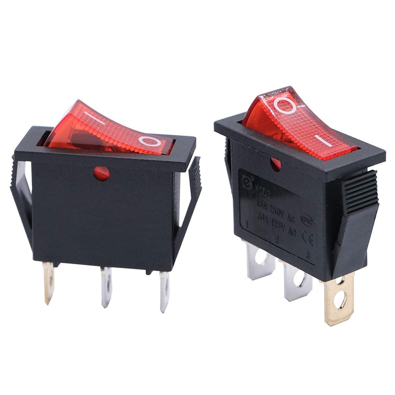 [Australia - AusPower] - mxuteuk 6pcs AC110V/120V Rocker Switch Red Light Illuminated Snap-in Toggle Switch Power SPST ON-Off Switch 3 Pin, Use for Household Appliances Industrial Equipment MXU3-101NR 3 Pin LED Red ON-OFF 