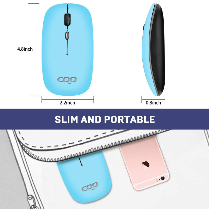 [Australia - AusPower] - Wireless Mouse, COO LED Slim Dual Mode(Bluetooth 5.1 and 2.4G Wireless) Rechargeable Led Wireless Mouse with 3 Adjustable DPI for iPad OS 13 , MacBook, Laptop, Mac OS 10.10 Bluetooth+2.4G Wireless(Sky Blue) 