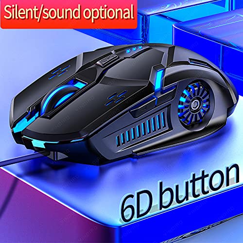 [Australia - AusPower] - Gaming Mouse Wired,6 Buttons, 4 Adjustable DPI Up to 3200 DPI, 7 Circular & Breathing LED Light, Multifunction Wired Mouse Used for Games and Office (Black) Black 