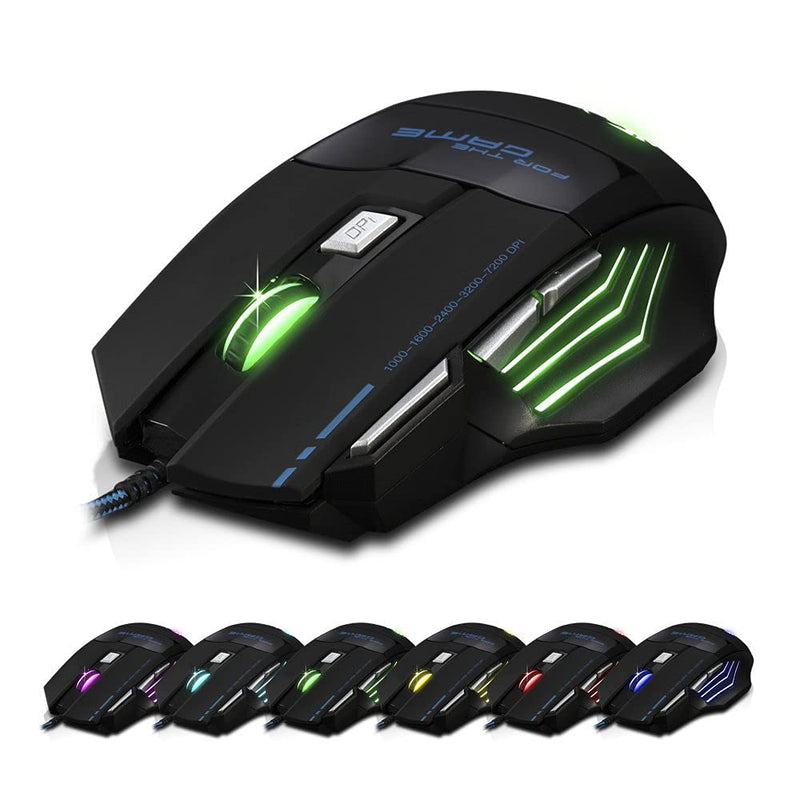 [Australia - AusPower] - AFUNTA Zelotes Ergonomic 7200 DPI LED Optical Wired Gaming Mouse Mice 7 Buttons Compatible Mac Pro Gamer PC Laptop Desktop Notebook-Black Black(T80) 