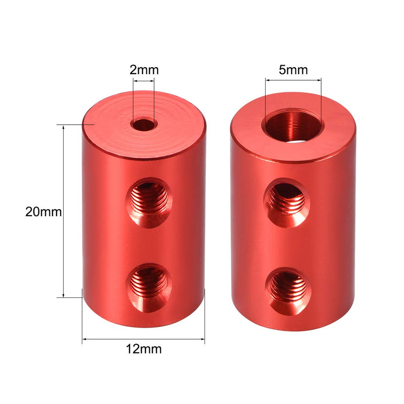 [Australia - AusPower] - uxcell 2mm to 5mm Bore Rigid Coupling Set Screw L20XD12 Aluminum Alloy,Shaft Coupler Connector,Motor Accessories,Red,2pcs 