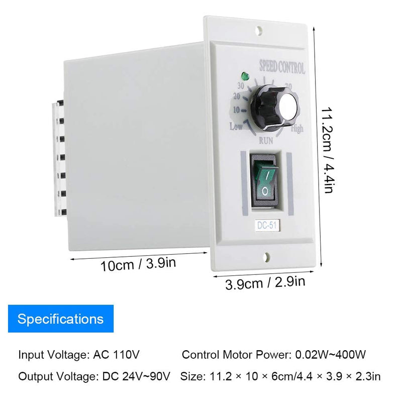 [Australia - AusPower] - DC Motor Speed Controller AC 110V Input DC 24V-90V Output Motor Speed Controller Switch Electric Speed Regulator for Permanent Magnet DC Motor 400W DC-51 