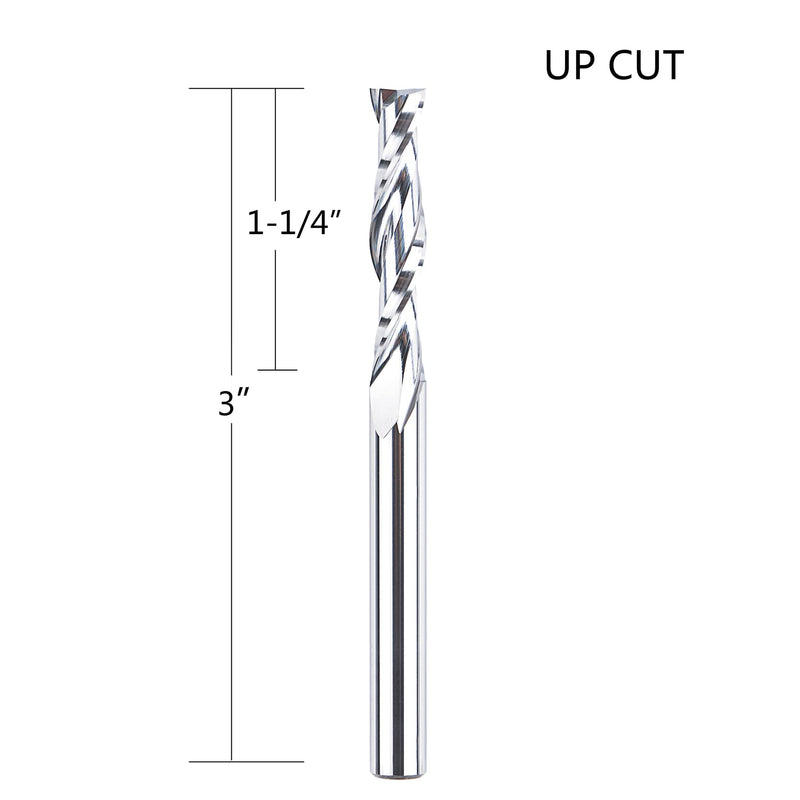 [Australia - AusPower] - SpeTool Spiral Router Bits with UpCut 1/4 inch Cutting Diameter, 1/4 inch Shank 3 inch Extra Long HRC55 Solid Carbide CNC End Mill for Wood Cut, Carving 
