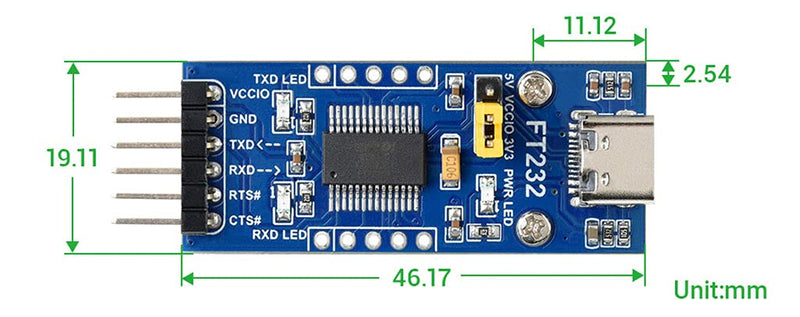 [Australia - AusPower] - FT232 USB to UART (TTL) Communication Module, USB-C Connector, Compatible 3.3V/5V Logic Level, Supports Mac OS, Linux, Android, Wince, Windows 7/8/8.1/10/11... FT232 USB UART Board (Type C) 
