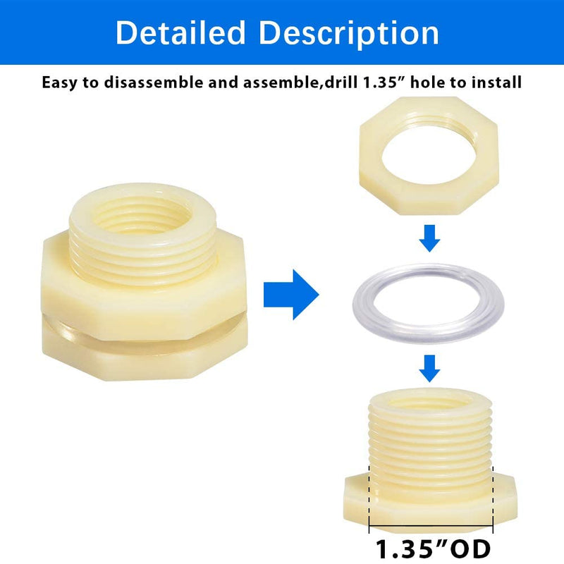 [Australia - AusPower] - Quickun 3/4" ABS Bulkhead Water Tank Connector Adapter Fitting with Plugs Thru-Bulk Pipe Fitting (Set of 4) 3/4 inch Set of 4 