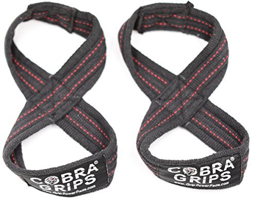 [Australia - AusPower] - Deadlift Straps Figure 8 Loop Lifting Straps The #1 Choice for Power Lifters weightlifters Workout Enthusiasts 60 cm Up to 6.0" Wrist Circumference Black with RED Strips 