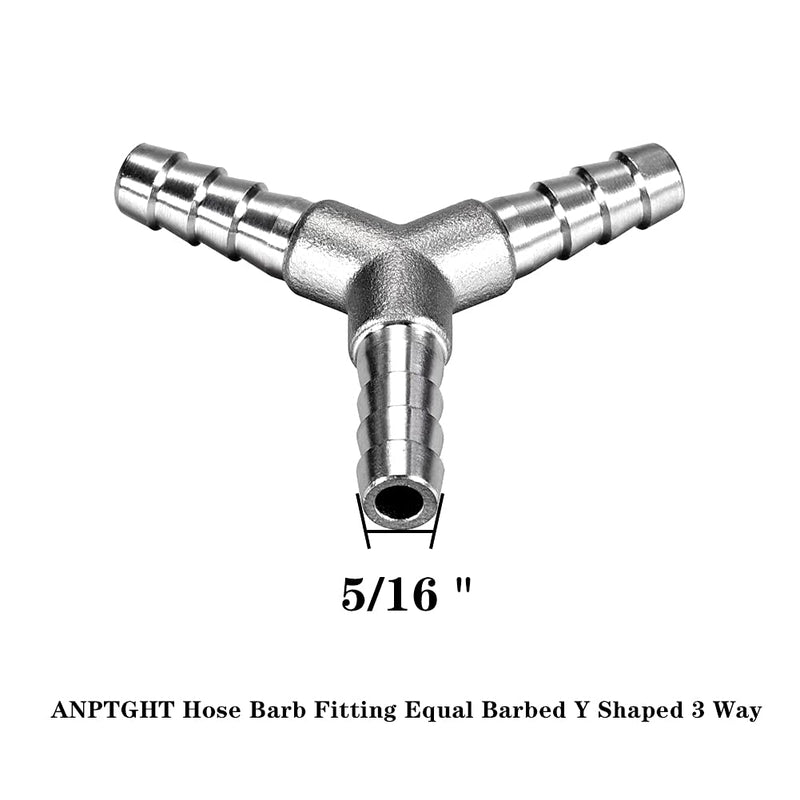 [Australia - AusPower] - ANPTGHT 5/16" Hose Barb Fitting Equal Barbed Y Shaped 3 Way Wye Stainless Steel Tubing Joint Splicer Mender Adapter Union for Oxygen Tubing Pipe Household Fuel Gas Liquid Air with 3pcs Hose Clamps 5/16 Inch 
