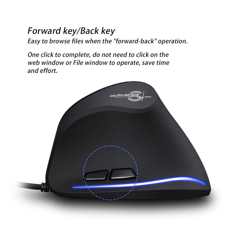 [Australia - AusPower] - Zelotes T20 Vertical Mouse, Wired Ergonomic Mouse, 3200DPI,6 Buttons, LED Optical Mouse Mice for Computer, Laptop, PC – Black 