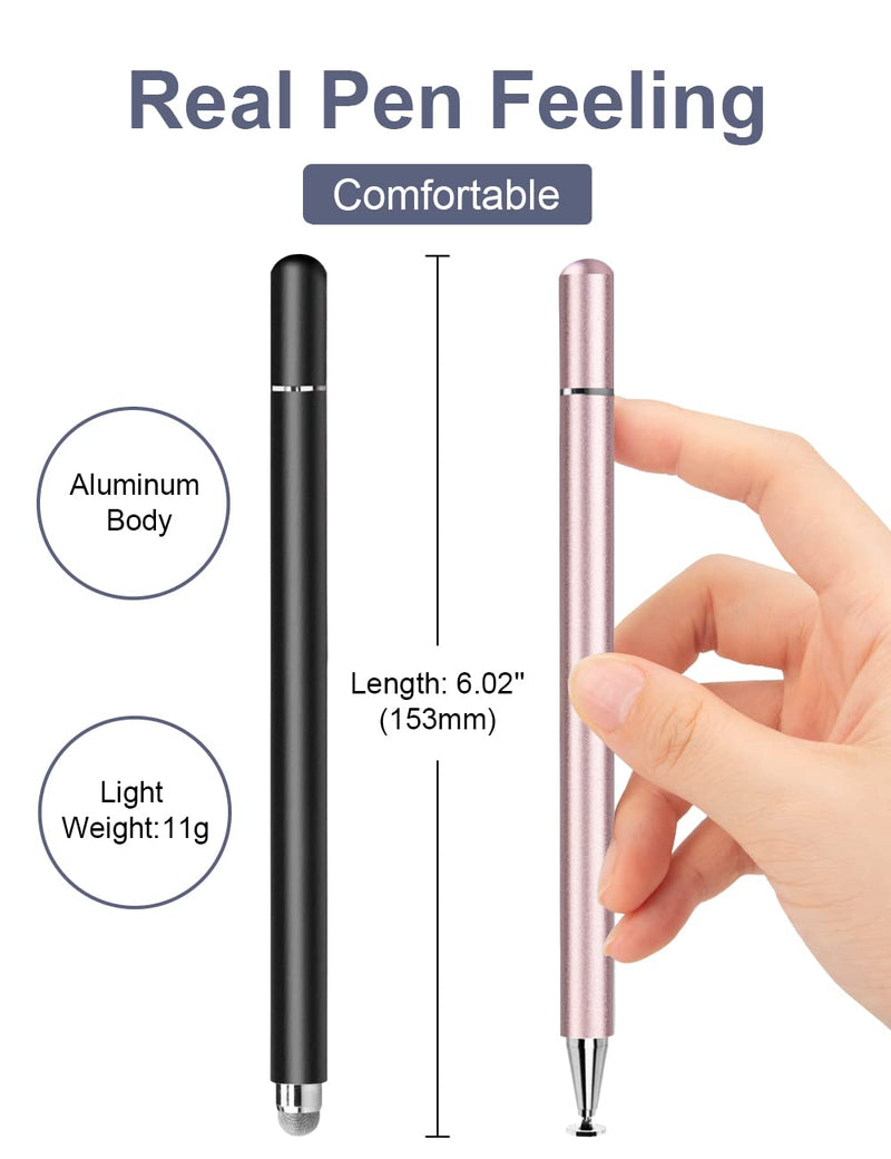 [Australia - AusPower] - Stylus Pen for iPad 2 Pack, LIBERRWAY 2 in 1 Disc & Fiber Stylus Pens for Touch Screens, Capacitive Stylus with Magnetic Cap, Compatible with iPad iPhone Pro Android Chromebook (Black & Rosegold) Black and Rosegold 