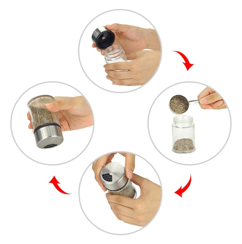 [Australia - AusPower] - Premium Salt and Pepper Shakers with Adjustable Pour Holes - Set of 2 - Elegant Stainless Steel and Glass - Perfect Spice Dispenser Set for Your Delicious Meals 
