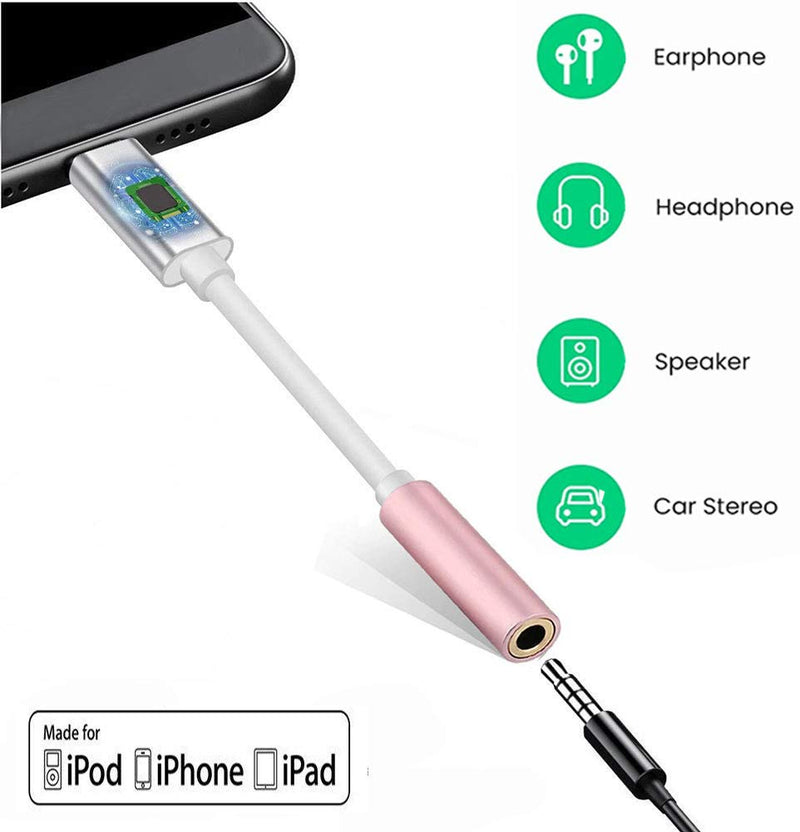 [Australia - AusPower] - Lightning to 3.5mm Headphone Jack Adapter, Apple MFi Certified Digital Hi-Fi Audio Earphone Connector for iPhone 12/12 Pro Max 11 Pro/XS/XR/X/8 7 SE, iPad Pro Mini, Support iOS 10~14.4 and Later 0.4ft Rose Gold 