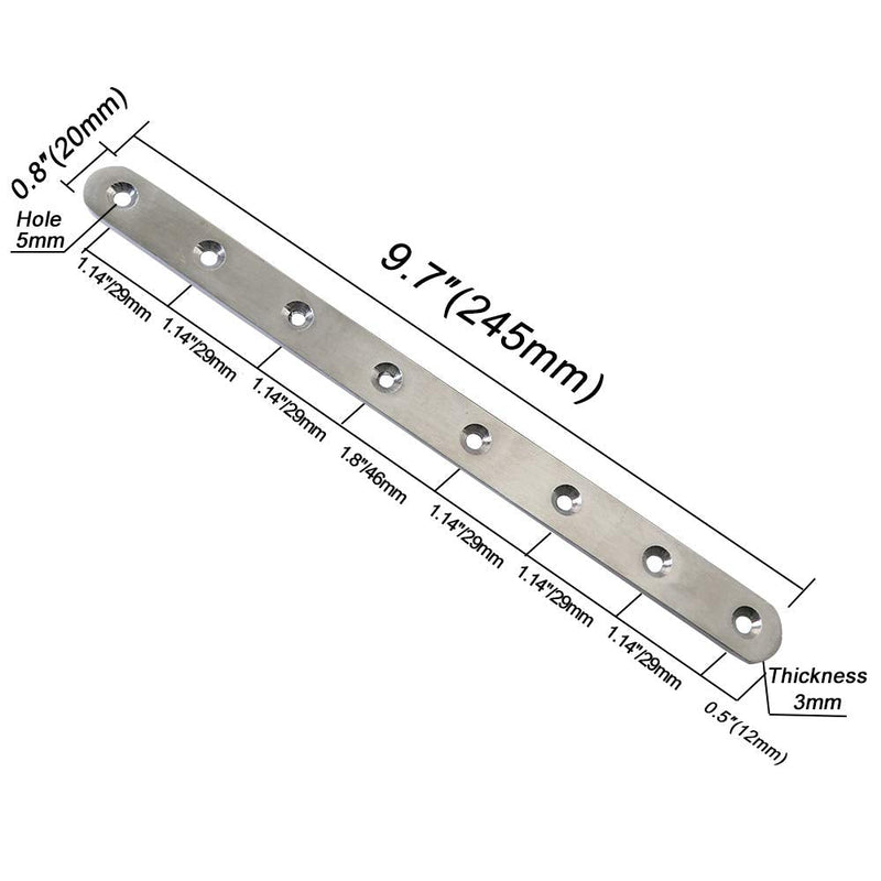 [Australia - AusPower] - Boeray 4 pcs 245mm / 9.7" Length 8 Hole Stainless Steel Straight Corner Brackets Flat Fixing Mending Brace Plates with Fixing Screws 245mm-4pcs 
