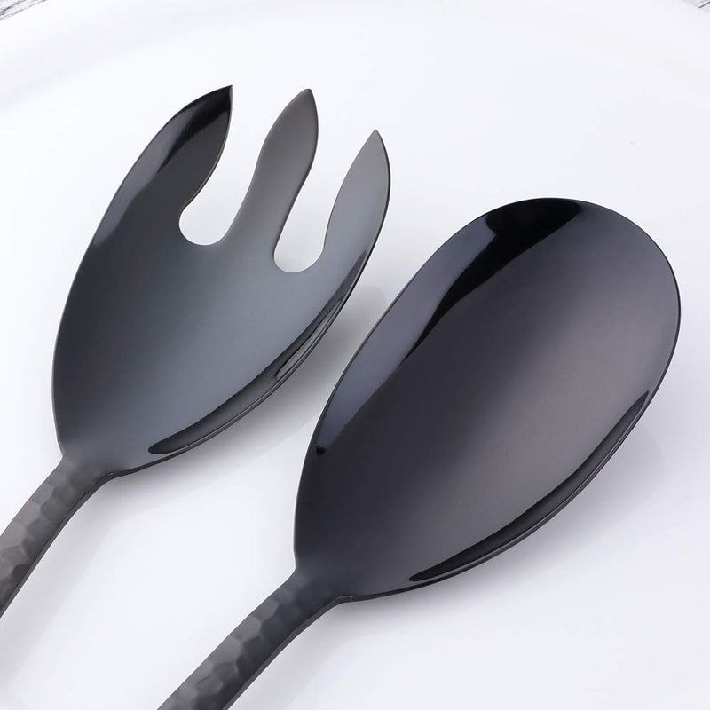 [Australia - AusPower] - Bisda Salad Spoon and Fork Set, 12 Inch Stainless Steel Salad Server, Black Serving Utensils, Dishwasher Safe, Pack of 2 