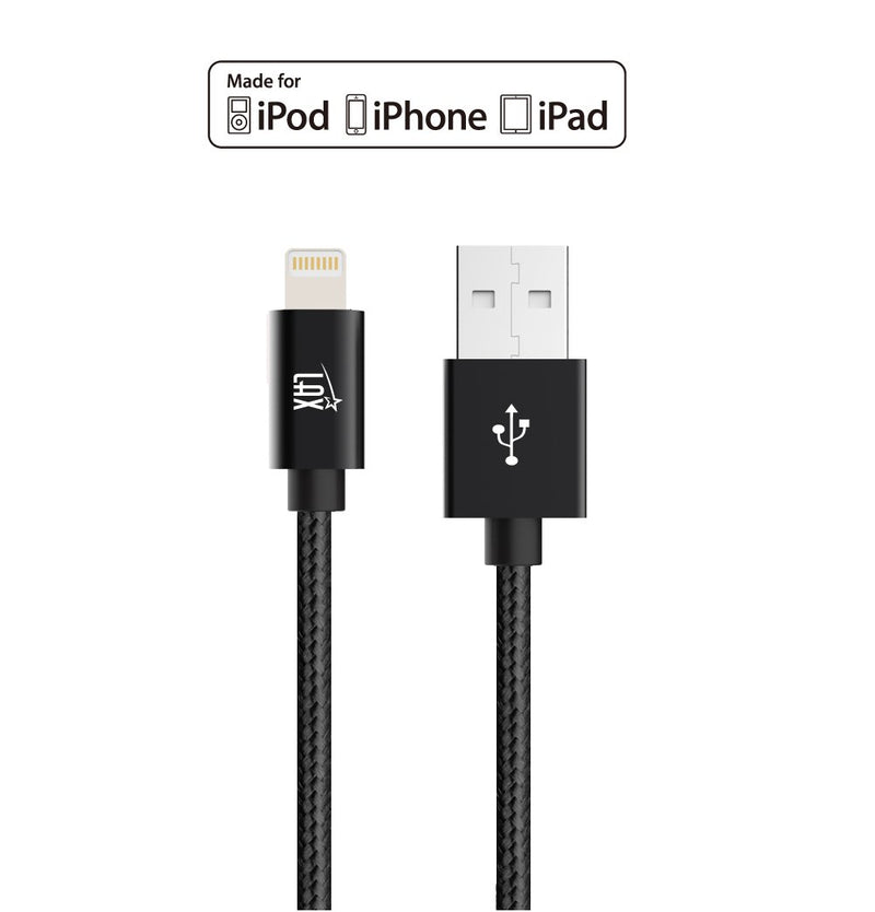 [Australia - AusPower] - LAX iPhone Charger Lightning Cable - MFi Certified Durable Braided Apple Lightning USB Cord for iPhone 11/11 Pro Max/XS Max/X/iPad, iPod & More Black 10 Feet 