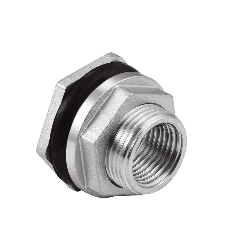 [Australia - AusPower] - Bulkhead Water Tank Connector,1/2" NPT Female Thread , 304 Stainless Steel Thru-bulk Fitting( 2 Pcs ) 0.5 Inch 