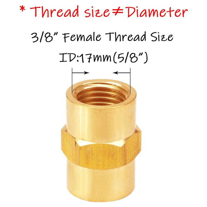 [Australia - AusPower] - Uenede 4PCS Solid Brass Hex Pipe Fitting 3/8"NPT Female Threaded Equal Diameter Coupler Adapter Female x Female 