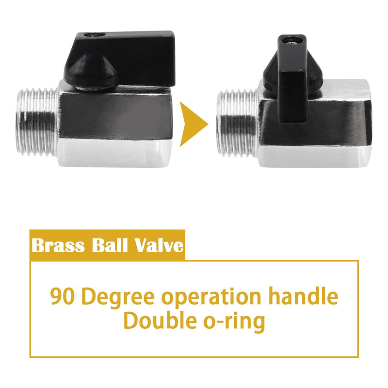 [Australia - AusPower] - Tnuocke 2pcs Mini Ball Valve 1/2" NPT Female x Male Thread,Heavy Duty Ball Valve Shut Off Switch with Polished Chrome Finish H-055-1/2NPT-1/2NPT 