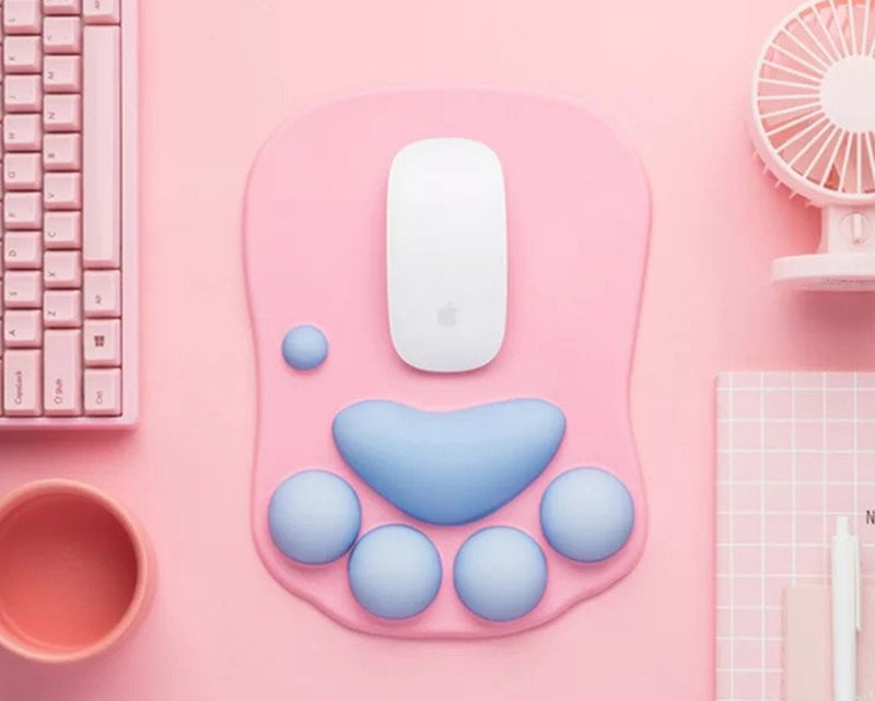[Australia - AusPower] - Soft Silicone Cat Paw Mouse Pad with Wrist Rest Support Funny Cartoon Wrist Cushion Comfort Protected Computer Mouse Mat Desk Decor for Easy Typing & Pain Relief (10.7x7.9x0.9'') (Pink) Pink 