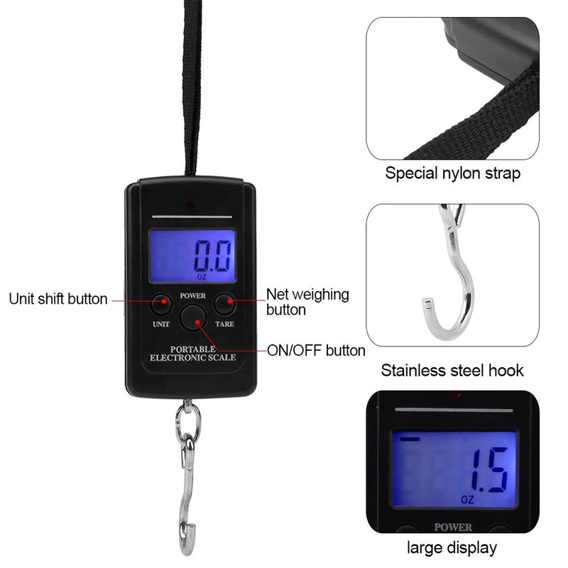 [Australia - AusPower] - Fishing Scale Luggage Portable Handheld Digital Handy Scale Electronic Hanging Travel Luggage Scale Weight Measuring Tool Blue Background Black Word LED LCD Screen 40KG/88lb 