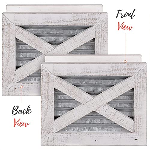 [Australia - AusPower] - Autumn Alley Farmhouse Napkin Holder - Wooden Napkin Holder - Classic Barn Door Motif with Galvanized Metal - Rustic Napkin Holder for Farmhouse Décor - Shabby White Country Napkin Holder 