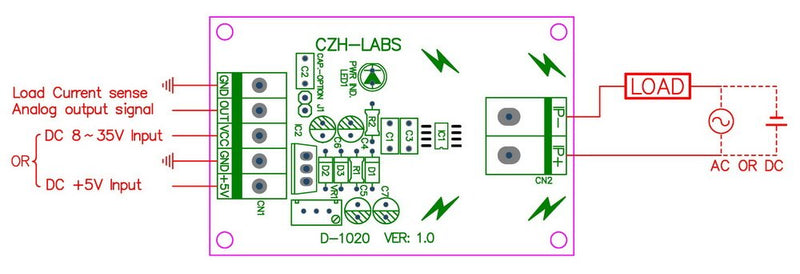 [Australia - AusPower] - Electronics-Salon DIN Rail Mount AC/DC Current Sensor Module, Based on ACS712 (+/-20Amp) +/-20Amp 
