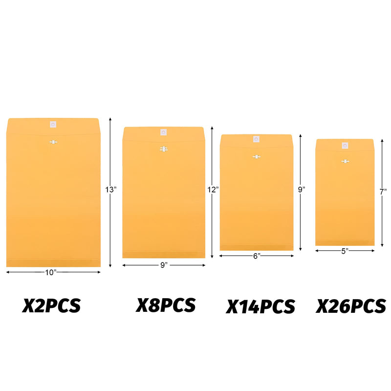 [Australia - AusPower] - 4 Sizes Clasp Envelopes Kraft Paper Catalog Clasp Envelope with Clasp Closure for Filing, Storing or Mailing Documents, 50 Pieces (Yellow,5 x 7 in, 6 x 9 in, 9 x 12 in, 10 x 13 in) 5 x 7 in, 6 x 9 in, 9 x 12 in, 10 x 13 in Yellow 